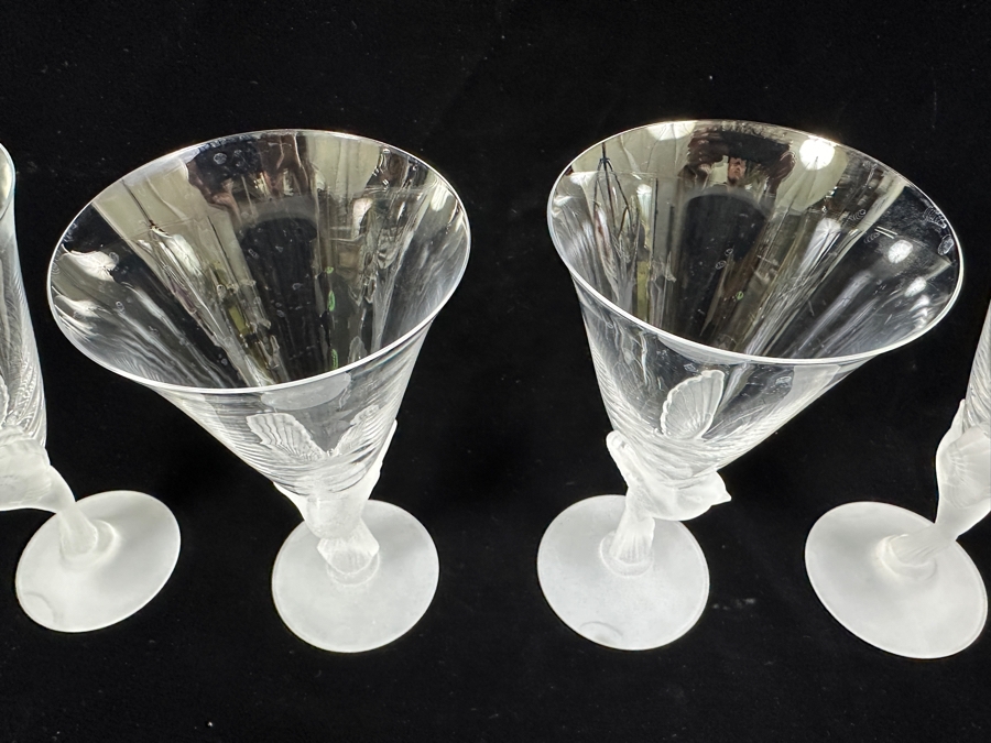 Set of (4) Sasaki Wings Clear Water/Wine Glasses with Frosted Dove Stems 7.5'H [Photo 5]