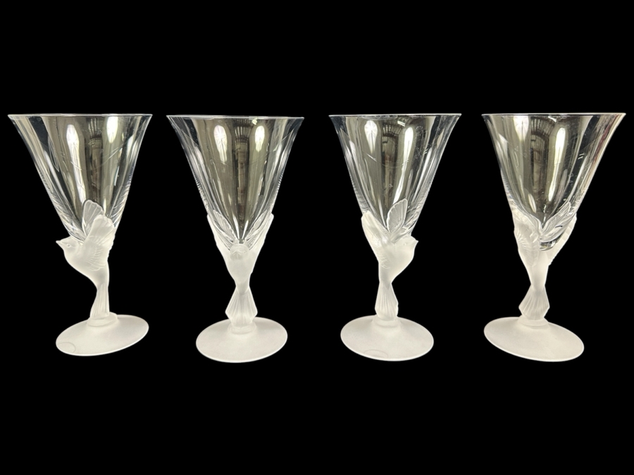 Set of (4) Sasaki Wings Clear Water/Wine Glasses with Frosted Dove Stems 7.5'H [Photo 1]