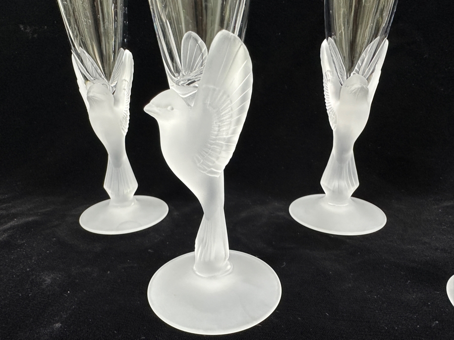 Set of (5) Sasaki Wings Clear Champagne Glasses with Frosted Dove Stems 9.25'H [Photo 3]