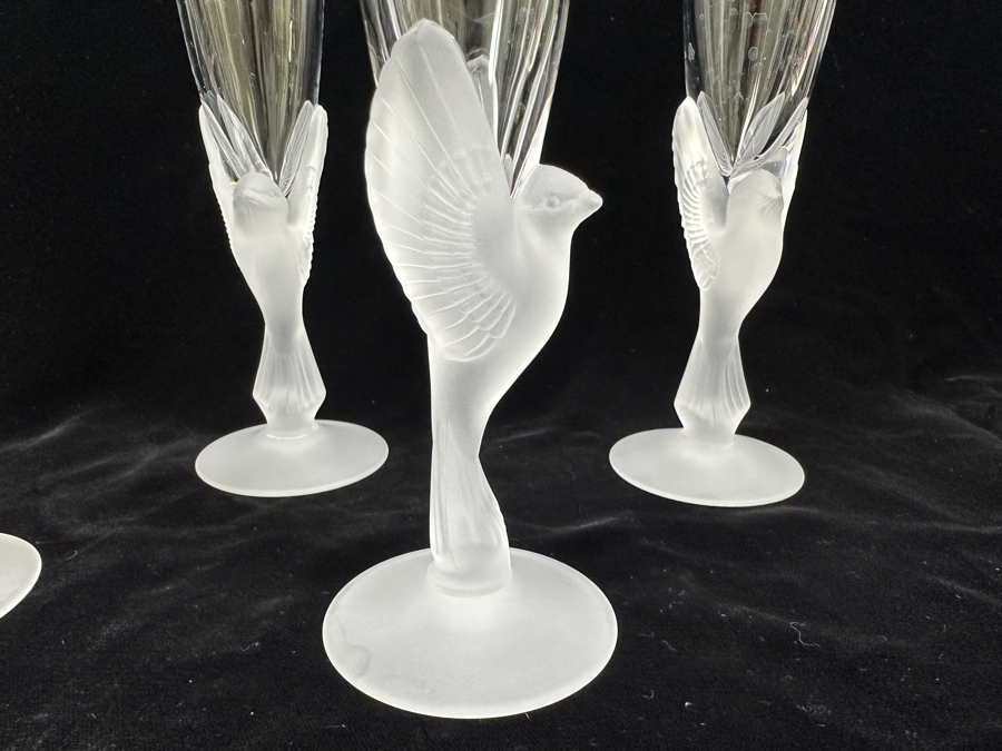 Set of (5) Sasaki Wings Clear Champagne Glasses with Frosted Dove Stems 9.25'H [Photo 2]