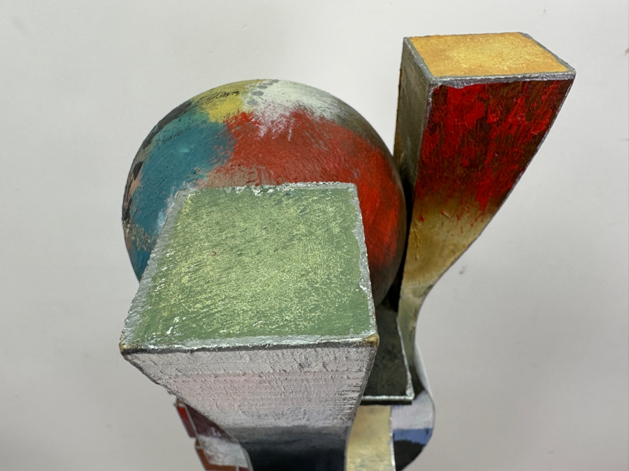 Abstract Modernist Hand Painted Wooden Sculpture Titled 'Nondisjunction I' Signed Timmins 34.5'H [Photo 9]