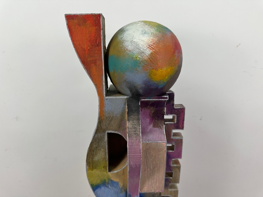Abstract Modernist Hand Painted Wooden Sculpture Titled 'Nondisjunction I' Signed Timmins 34.5'H [Photo 3]