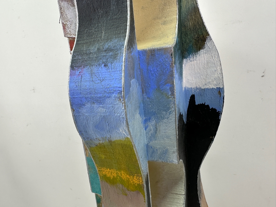 Abstract Modernist Hand Painted Wooden Sculpture Titled 'Nondisjunction I' Signed Timmins 34.5'H [Photo 8]