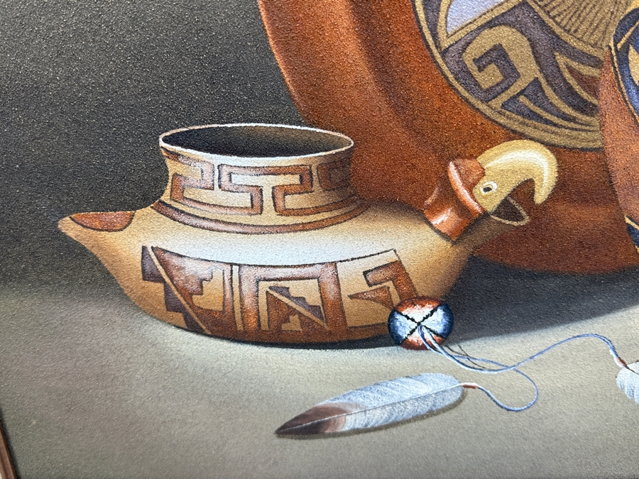 Just Added - Original Painting Of Native American Pottery Signed By The Artist Lower Right 24 X 20 Framed 29 X 25 [Photo 5]