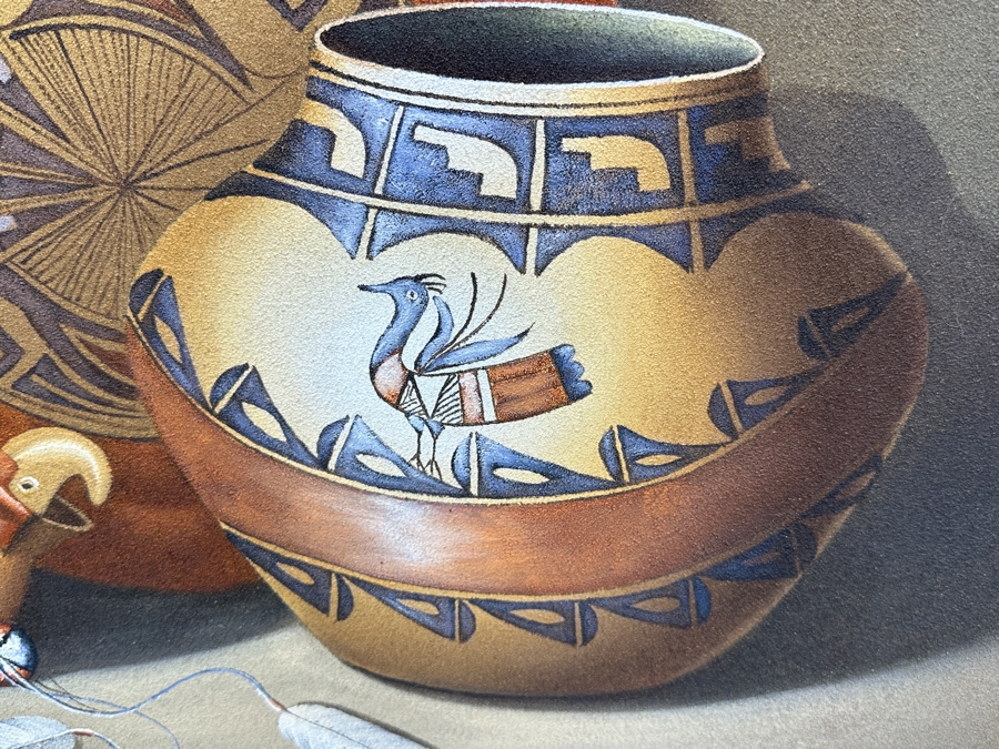 Just Added - Original Painting Of Native American Pottery Signed By The Artist Lower Right 24 X 20 Framed 29 X 25 [Photo 4]