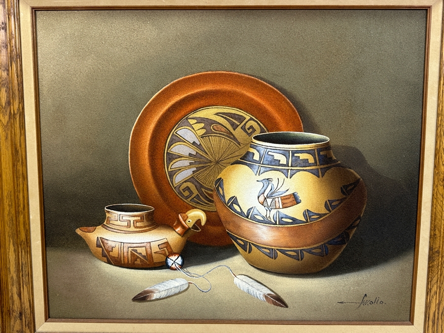 Just Added - Original Painting Of Native American Pottery Signed By The Artist Lower Right 24 X 20 Framed 29 X 25