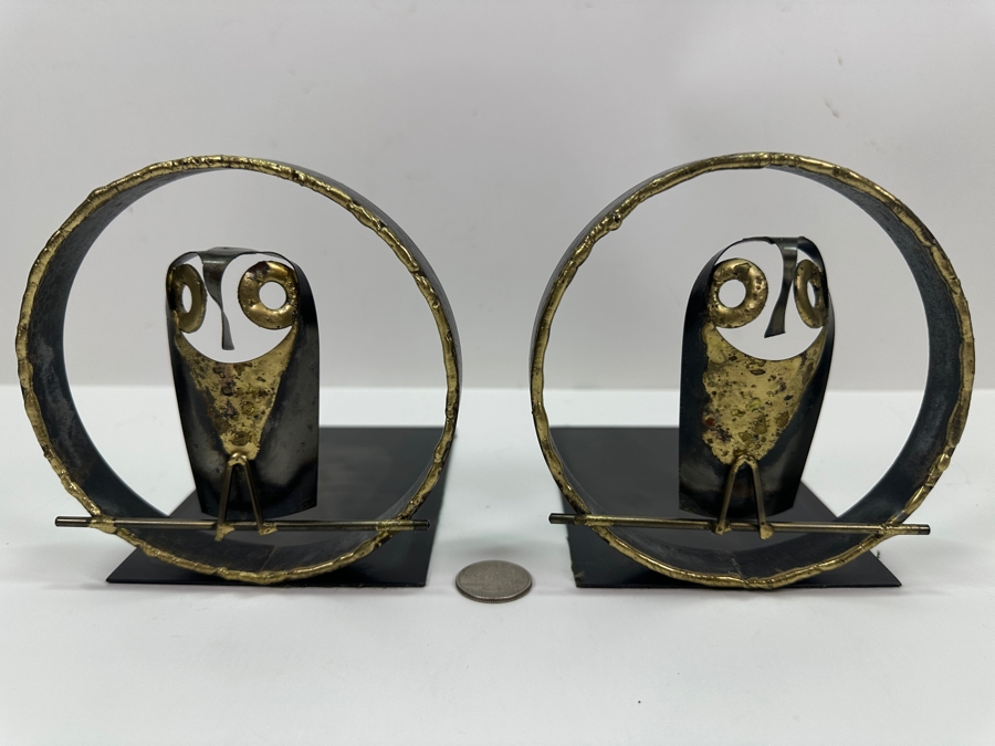 Mid-Century Brutalist Owl Metal Bookends by Jarnuszkiewicz Et Michel [Photo 2]