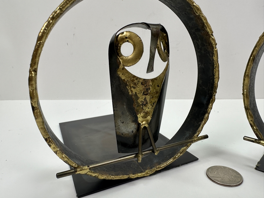 Mid-Century Brutalist Owl Metal Bookends by Jarnuszkiewicz Et Michel [Photo 4]