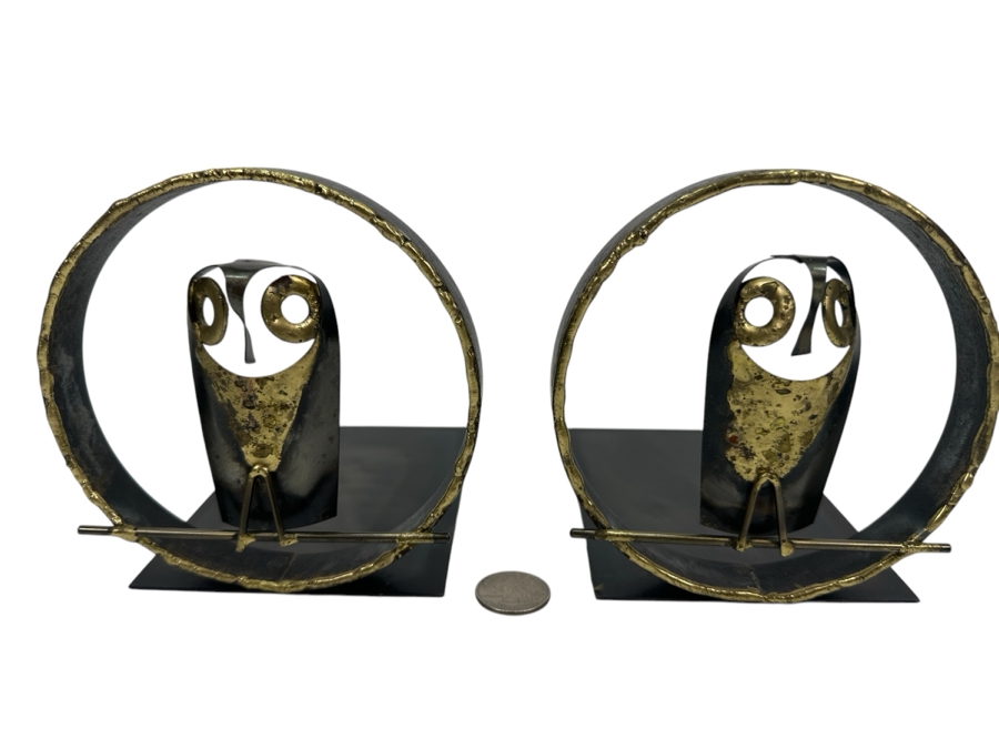 Mid-Century Brutalist Owl Metal Bookends by Jarnuszkiewicz Et Michel
