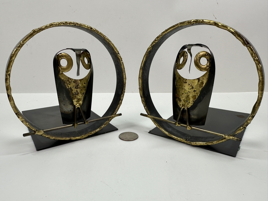 Mid-Century Brutalist Owl Metal Bookends by Jarnuszkiewicz Et Michel [Photo 3]