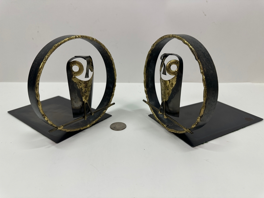 Mid-Century Brutalist Owl Metal Bookends by Jarnuszkiewicz Et Michel [Photo 5]