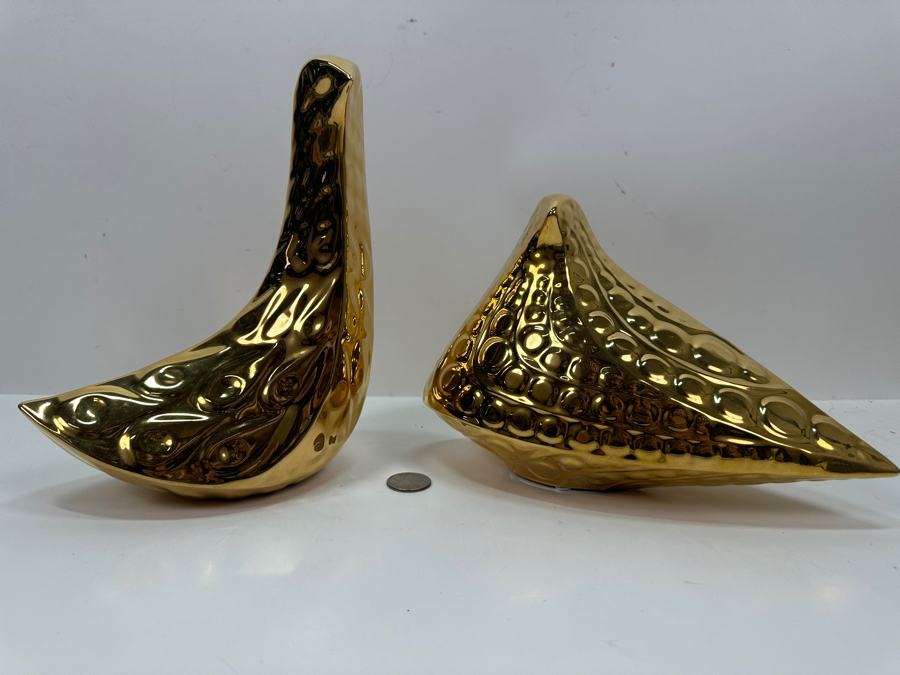 Jonathan Adler Gold Ceramic Handmade Menagerie Bird Figurines 8.75'H and 6.5'H [Photo 4]