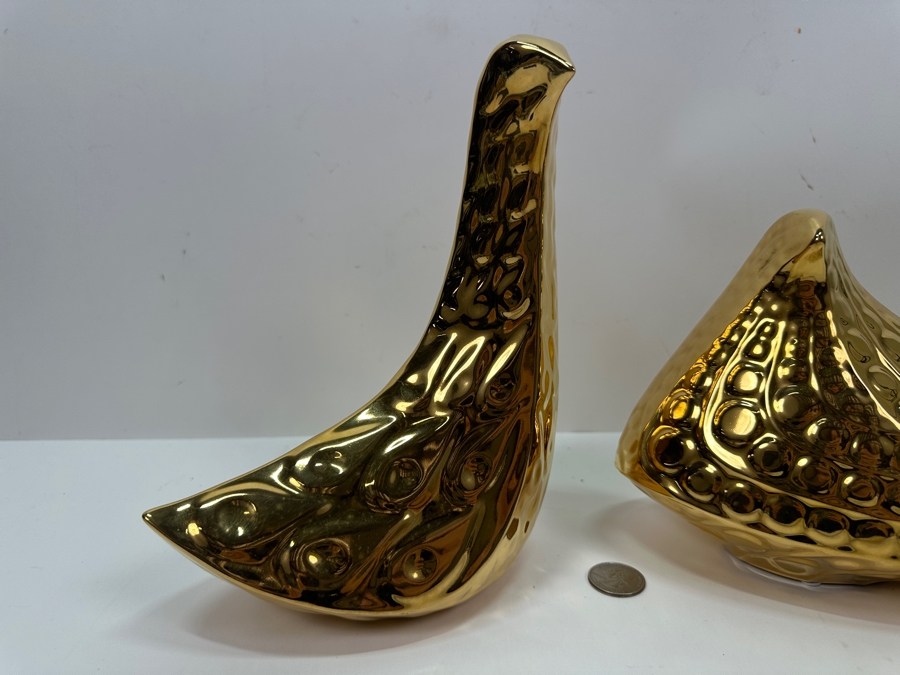 Jonathan Adler Gold Ceramic Handmade Menagerie Bird Figurines 8.75'H and 6.5'H [Photo 6]