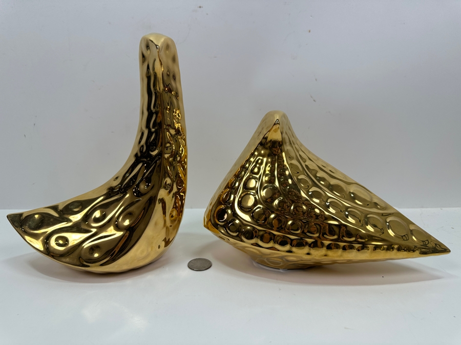 Jonathan Adler Gold Ceramic Handmade Menagerie Bird Figurines 8.75'H and 6.5'H [Photo 2]