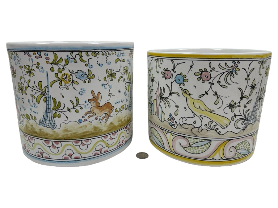Berardos Hand Painted Portuguese Pottery Pots 8'H and 7.5'H [Photo 1]
