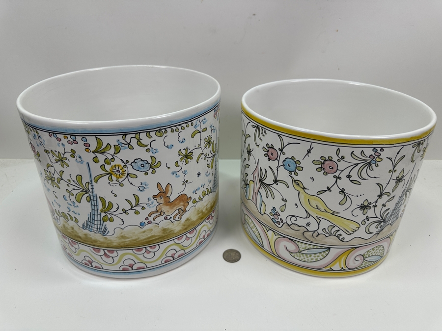 Berardos Hand Painted Portuguese Pottery Pots 8'H and 7.5'H [Photo 3]