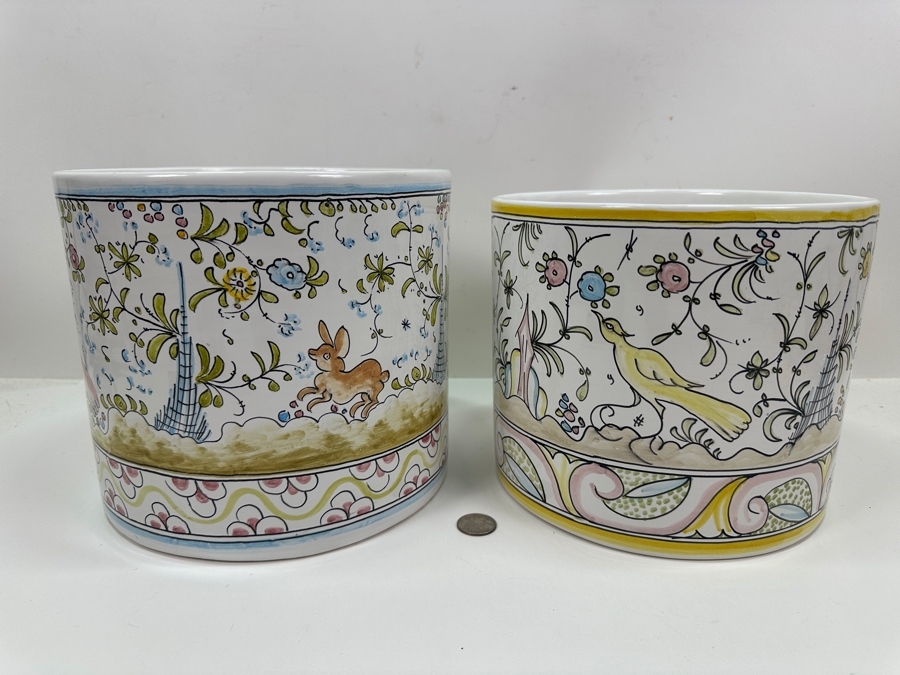Berardos Hand Painted Portuguese Pottery Pots 8'H and 7.5'H [Photo 2]