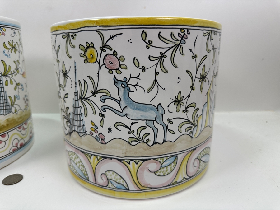 Berardos Hand Painted Portuguese Pottery Pots 8'H and 7.5'H [Photo 4]