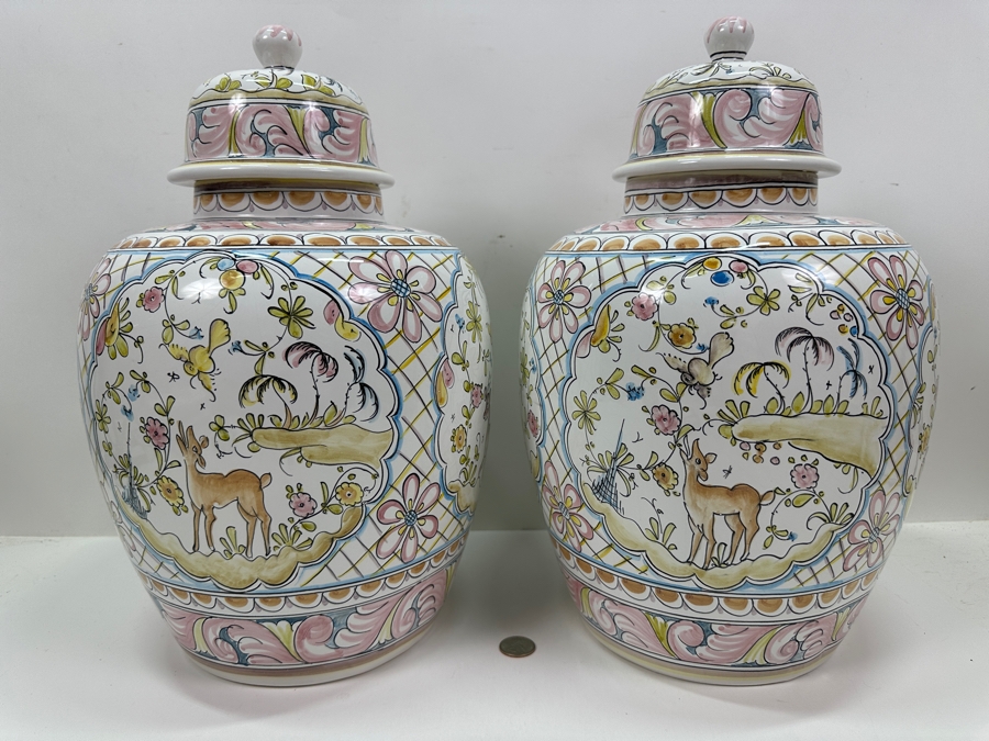 Berardos Hand Painted Portuguese Pottery Ginger Jars 16'H [Photo 2]