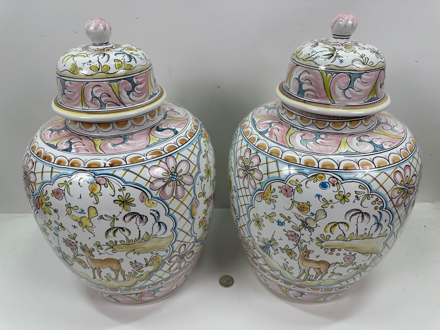 Berardos Hand Painted Portuguese Pottery Ginger Jars 16'H [Photo 5]