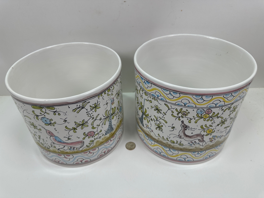 Berardos Hand Painted Portuguese Pottery Pots 8'H and 7.5'H [Photo 5]