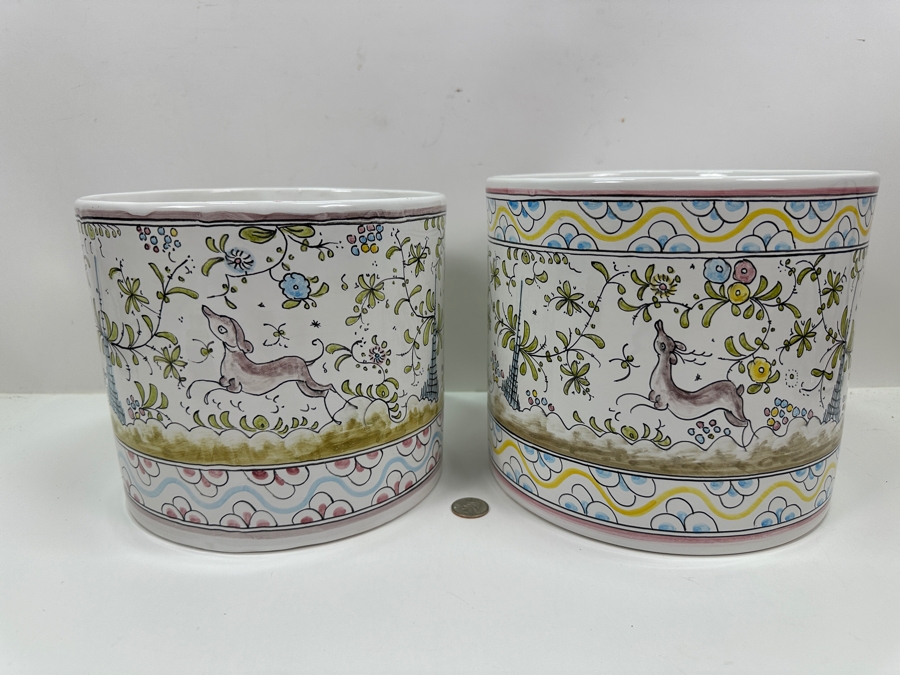 Berardos Hand Painted Portuguese Pottery Pots 8'H and 7.5'H [Photo 2]