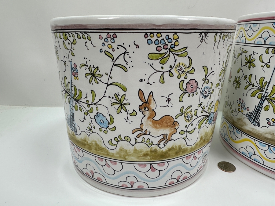 Berardos Hand Painted Portuguese Pottery Pots 8'H and 7.5'H [Photo 3]