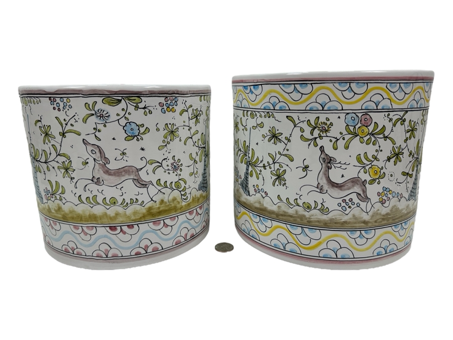 Berardos Hand Painted Portuguese Pottery Pots 8'H and 7.5'H [Photo 1]