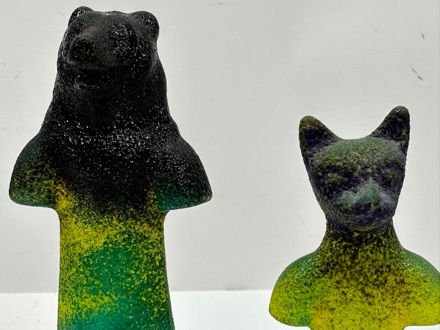 Kosta Boda Abstract Art Glass Bear and Cat Figurines, Designed by Kjell Engman 7.75'H and 6.5'H [Photo 11]