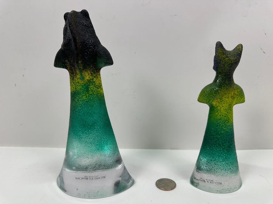 Kosta Boda Abstract Art Glass Bear and Cat Figurines, Designed by Kjell Engman 7.75'H and 6.5'H [Photo 5]