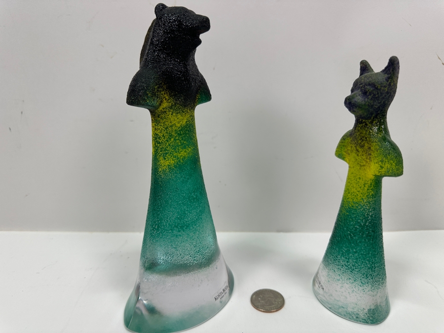 Kosta Boda Abstract Art Glass Bear and Cat Figurines, Designed by Kjell Engman 7.75'H and 6.5'H [Photo 4]