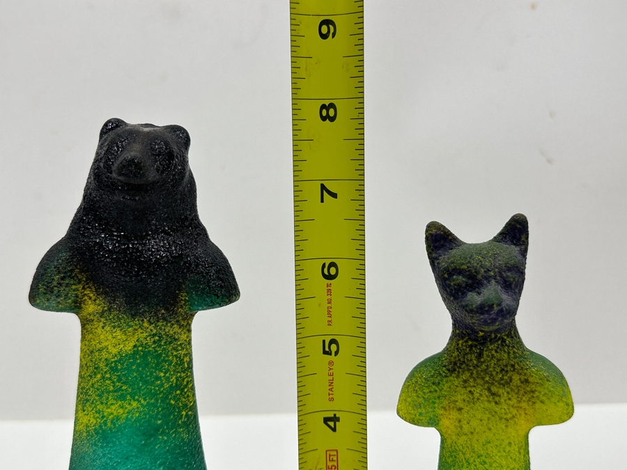 Kosta Boda Abstract Art Glass Bear and Cat Figurines, Designed by Kjell Engman 7.75'H and 6.5'H [Photo 10]
