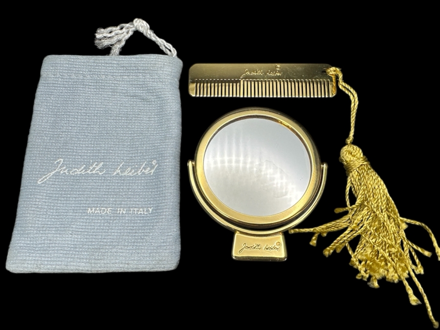 Judith Leiber Gold Tone Double Sided Travel Mirror & Comb 2.5W [Photo 1]