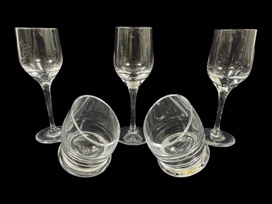 (3) Rosenthal Studio-Line Crystal Stemware Glasses Fuga Cordial Glasses 4 5/8H And (2) Rosenthal Whiskey Shot Glasses Replacements Value $117 [Photo 1]