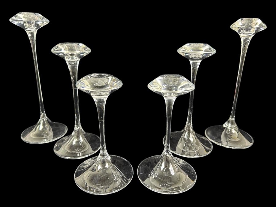 (6) Kosta Boda Swedish 'Fanfare' Mouth-Blown Glass Candlestick Holders Designed By Kjell Engman From 7'H To 11'H