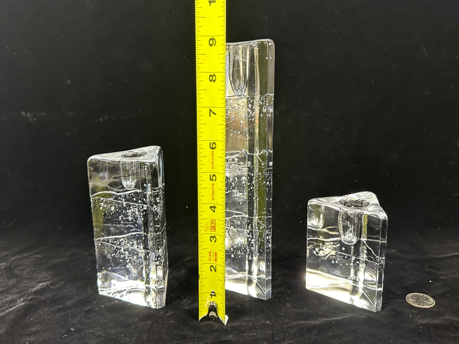 (3) Iittala Glass Arkipelago Ice Block Candle Holders Designed By Timo Sarpaneva From Finland From 4'H To 8.75'H [Photo 8]