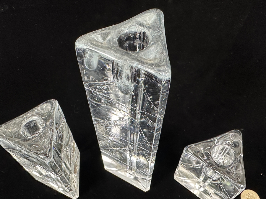 (3) Iittala Glass Arkipelago Ice Block Candle Holders Designed By Timo Sarpaneva From Finland From 4'H To 8.75'H [Photo 6]