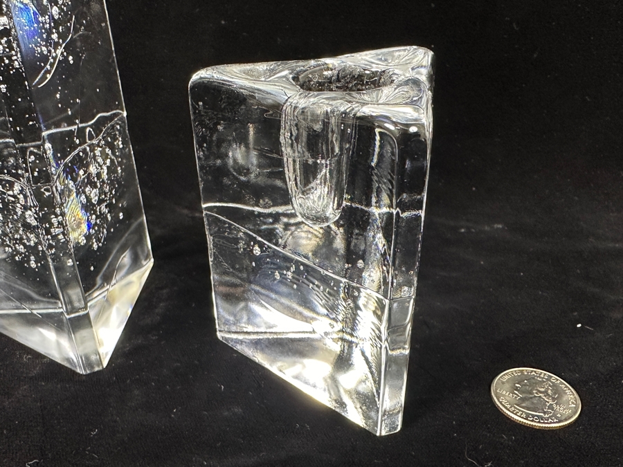 (3) Iittala Glass Arkipelago Ice Block Candle Holders Designed By Timo Sarpaneva From Finland From 4'H To 8.75'H [Photo 7]