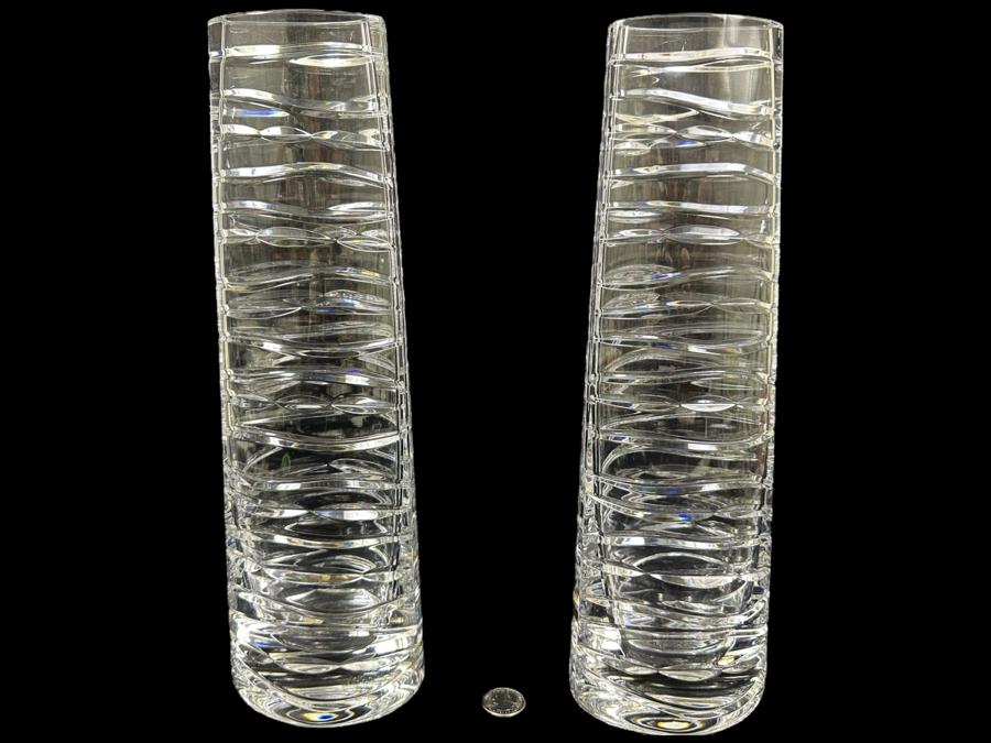 Pair Of Birks Crystal Vases 13.75'H