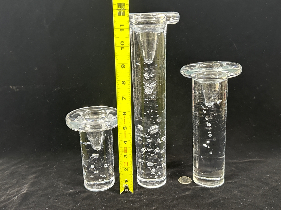 (3) Kosta Boda Sweden Model 'Cool' Bubble Candlesticks Candle Holders 5.5'H To 11.75'H [Photo 9]