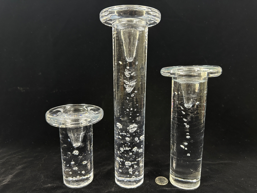 (3) Kosta Boda Sweden Model 'Cool' Bubble Candlesticks Candle Holders 5.5'H To 11.75'H [Photo 3]