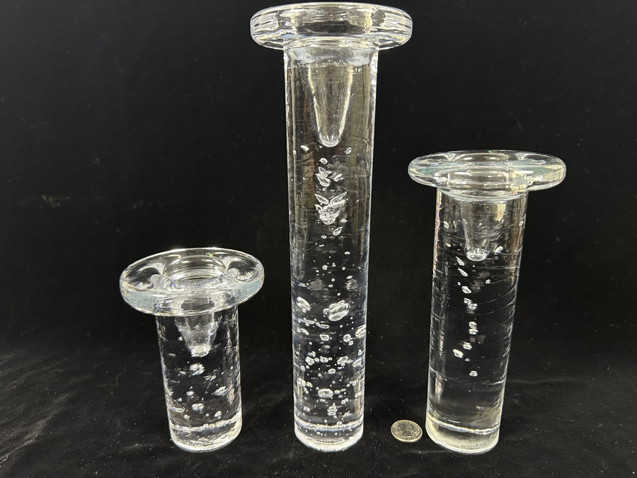 (3) Kosta Boda Sweden Model 'Cool' Bubble Candlesticks Candle Holders 5.5'H To 11.75'H [Photo 2]