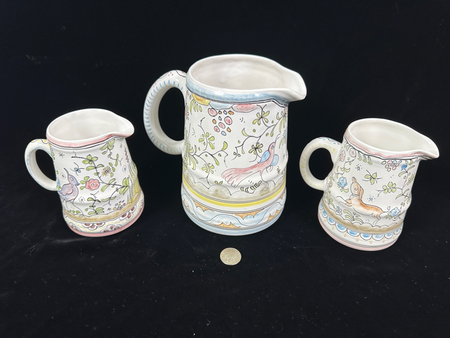 (3) Berardos Hand Painted Portuguese Pottery Pitchers 5.5'H and 7.5'H	 [Photo 4]