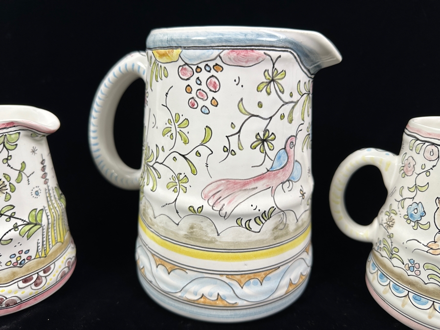 (3) Berardos Hand Painted Portuguese Pottery Pitchers 5.5'H and 7.5'H	 [Photo 3]
