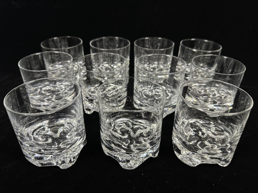 (11) Iittala Finland Gaissa Double Old Fashioned Glasses Designed By Tapio Wirkkala In 1973 Inspired By Artic Landscapes Featuring A Rocky, Textured Base Resembling Ice 3 1/2'H Replacements Value $989 [Photo 6]