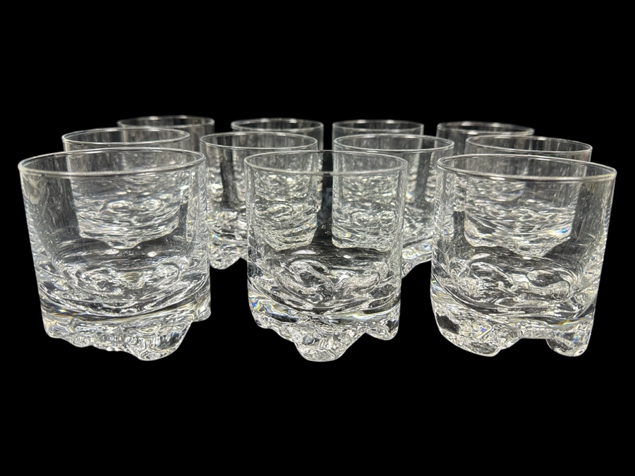 (11) Iittala Finland Gaissa Double Old Fashioned Glasses Designed By Tapio Wirkkala In 1973 Inspired By Artic Landscapes Featuring A Rocky, Textured Base Resembling Ice 3 1/2'H Replacements Value $989