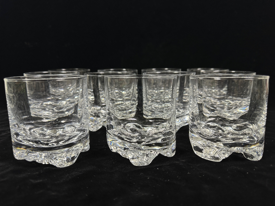(11) Iittala Finland Gaissa Double Old Fashioned Glasses Designed By Tapio Wirkkala In 1973 Inspired By Artic Landscapes Featuring A Rocky, Textured Base Resembling Ice 3 1/2'H Replacements Value $989 [Photo 4]