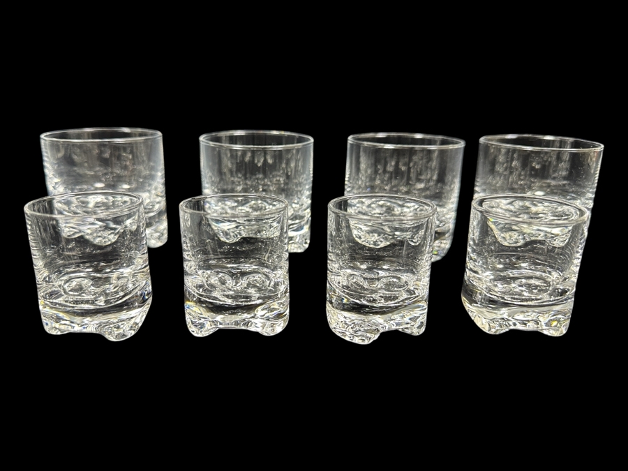 Iittala Finland Gaissa Glasses Designed By Tapio Wirkkala In 1973 Inspired By Artic Landscapes Featuring A Rocky, Textured Base Resembling Ice (4) Liquor Cocktail 2 5/8'H And (4) Cordial Glasses 2 1/8'H Replacements Value $279 [Photo 1]