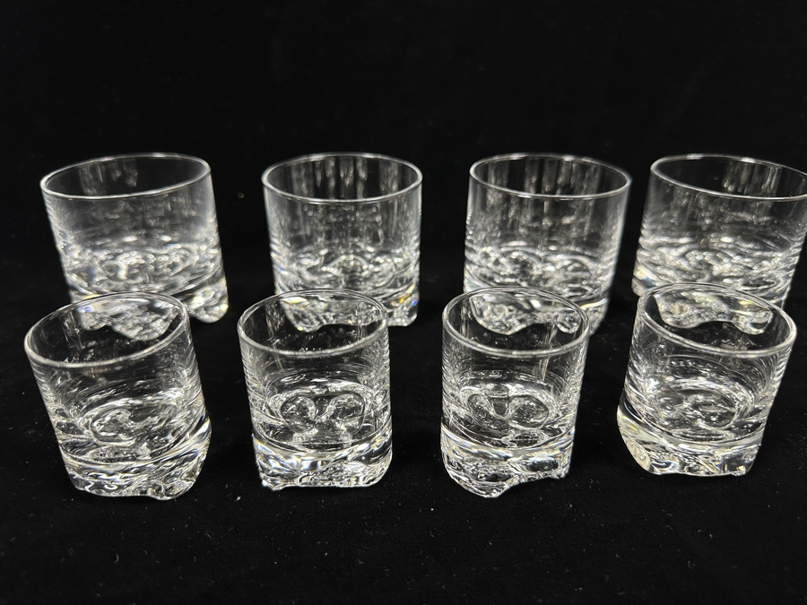 Iittala Finland Gaissa Glasses Designed By Tapio Wirkkala In 1973 Inspired By Artic Landscapes Featuring A Rocky, Textured Base Resembling Ice (4) Liquor Cocktail 2 5/8'H And (4) Cordial Glasses 2 1/8'H Replacements Value $279 [Photo 3]