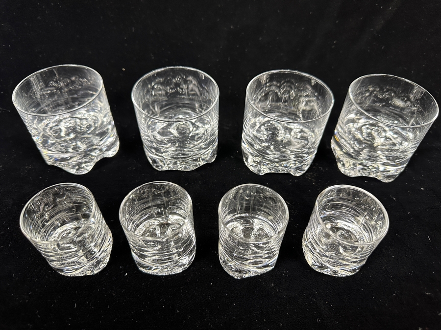 Iittala Finland Gaissa Glasses Designed By Tapio Wirkkala In 1973 Inspired By Artic Landscapes Featuring A Rocky, Textured Base Resembling Ice (4) Liquor Cocktail 2 5/8'H And (4) Cordial Glasses 2 1/8'H Replacements Value $279 [Photo 7]